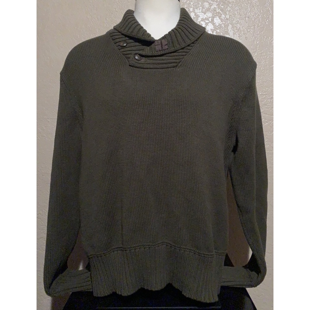 Polo Ralph Lauren Men's Size XL Cotton Green Shawl Collar Heavy Knit Sweater